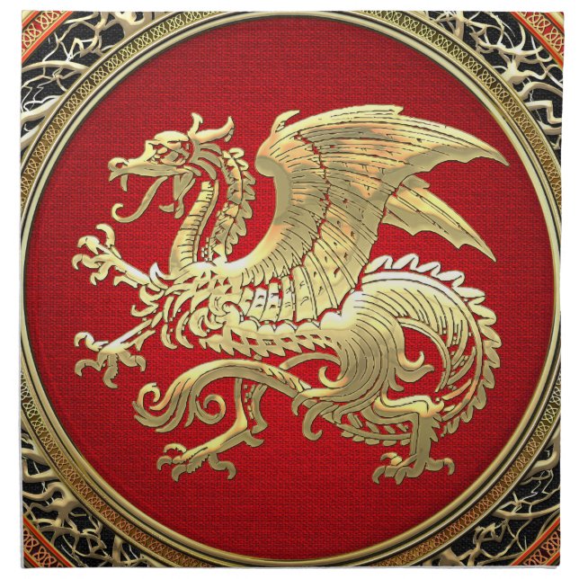 [300] Icelandic Dragon, Landvættir [Gold] Napkin (Front)