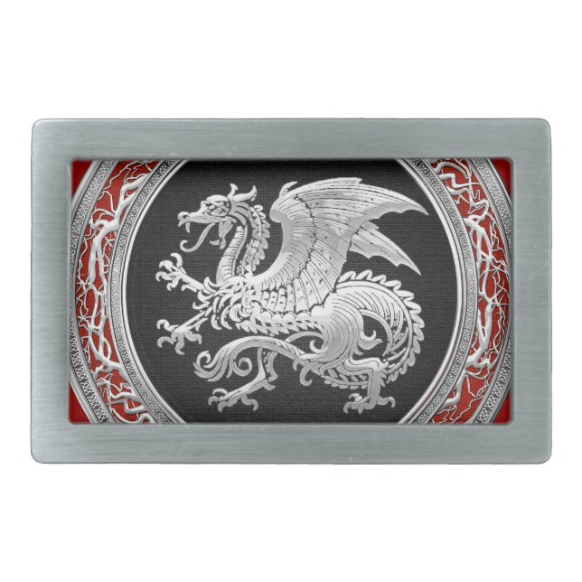 [300] Icelandic Dragon, Landvættir [Silver] Belt Buckle (Front)