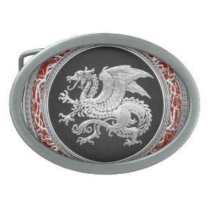 [300] Icelandic Dragon, Landvættir [Silver] Oval Belt Buckle