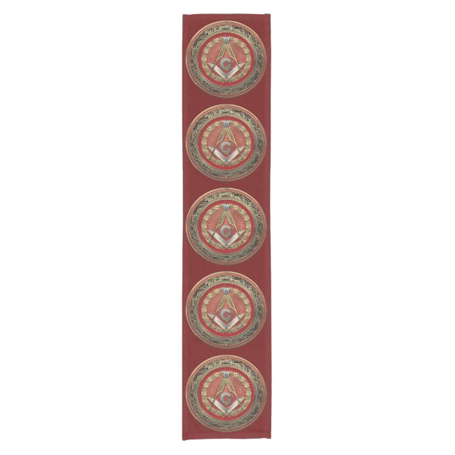 [300] Master Mason - Gold Square & Compasses Short Table Runner (Front)