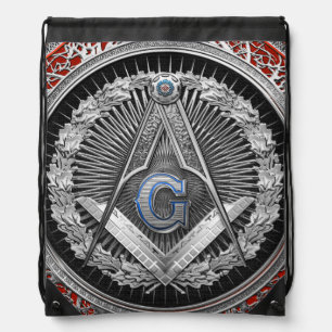 [300] Master Mason - Silver Square & Compasses Drawstring Bag