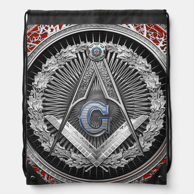 [300] Master Mason - Silver Square & Compasses Drawstring Bag (Front)