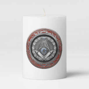 [300] Master Mason - Silver Square & Compasses Pillar Candle