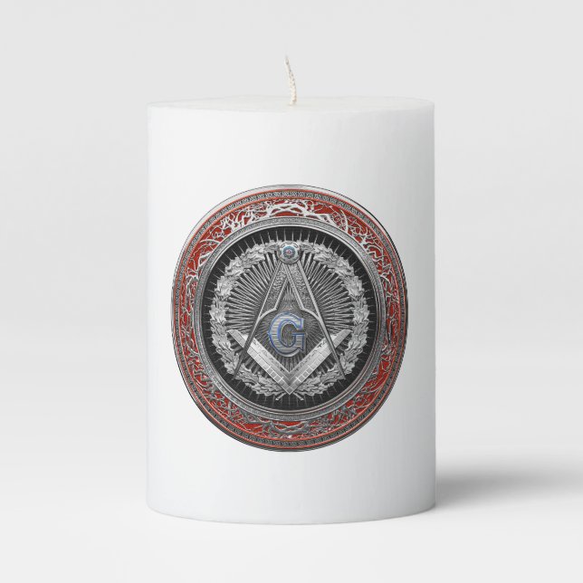 [300] Master Mason - Silver Square & Compasses Pillar Candle (Front)