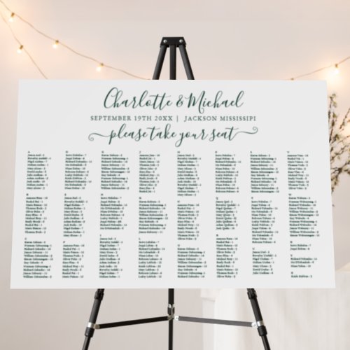 300 Names Emerald Green Wedding Seating Chart Sign
