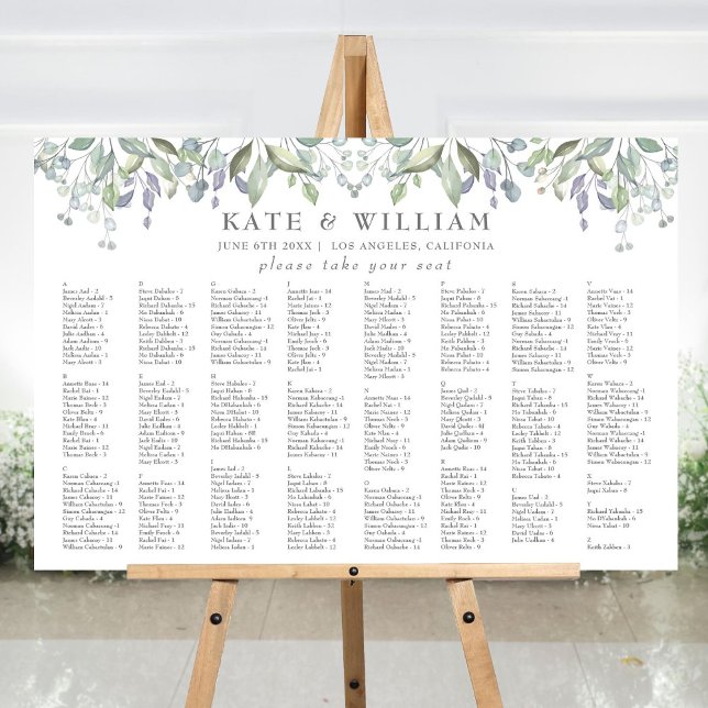 300 Names Sage Greenery Wedding Seating Chart Sign (300 Names Sage Greenery Wedding Seating Chart Sign)