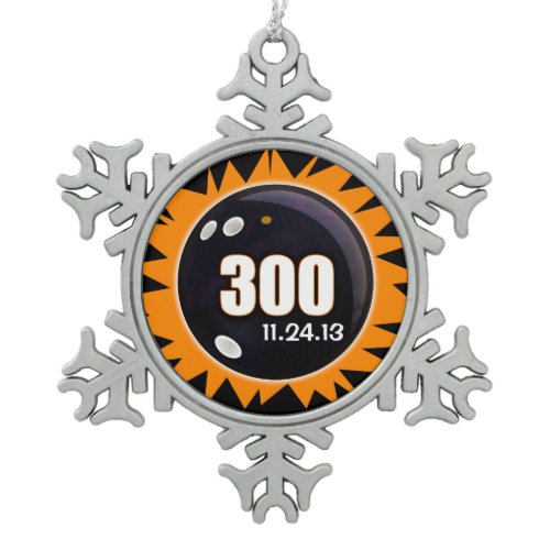 300 Perfect Game Bowling, Black &amp; Orange Snowflake Pewter Christmas Ornament