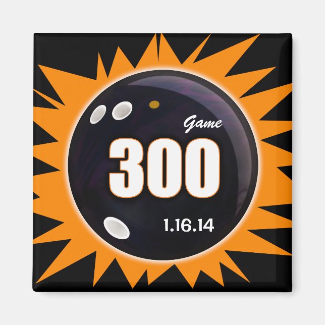 300 Perfect Game Bowling, Orange & Black Magnet (Front)