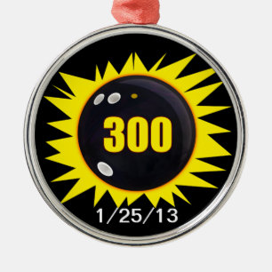 300 Perfect Game in Bowling, with date, Metal Ornament
