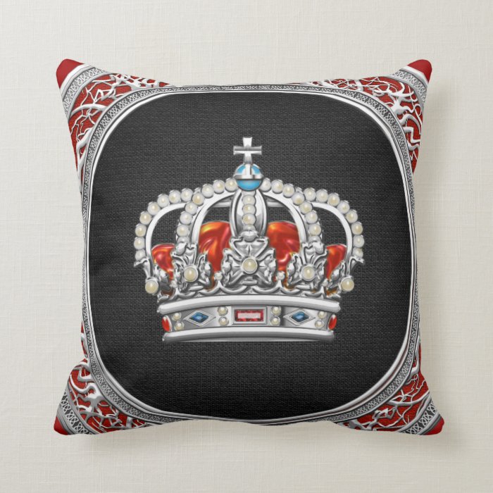 [300] Prince Princess King Queen Crown [Silver] Throw Pillow