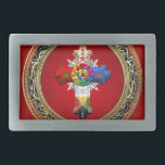 [300] Rosy Cross (Rose Croix) on Red & Gold Belt Buckle<br><div class="desc">Introducing “Sacred Symbols 3D” Collection by C.7 Design Studio, showcasing heraldry and insignia of various religions, belief systems, historical brotherhoods and secret societies. Here you will find fully customizable products showcasing a Rosy Cross (Rose Croix). The Rosy Cross (also called Rose Cross and Rose Croix) is a symbol largely associated...</div>
