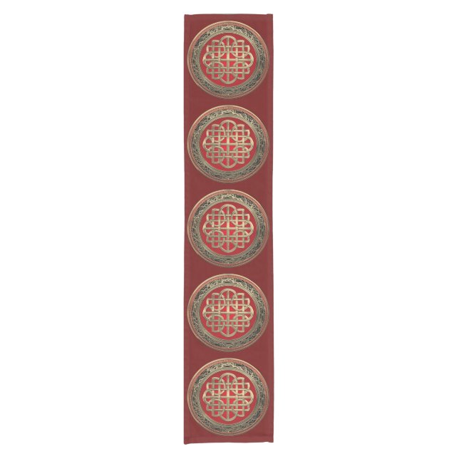 [300] Sacred Celtic Gold Knot Cross Short Table Runner (Front)