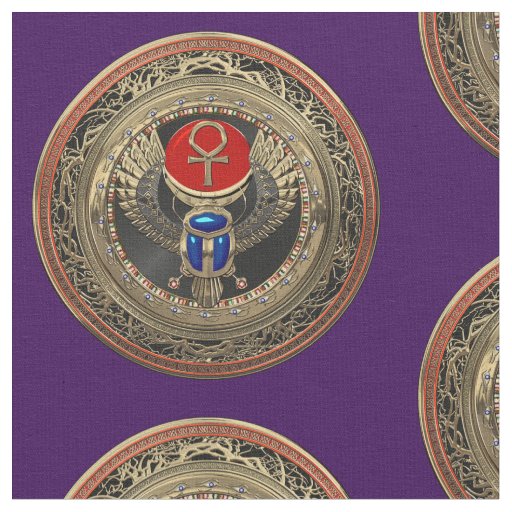 [300] Sacred Gold Egyptian Winged Scarab with Ankh Fabric