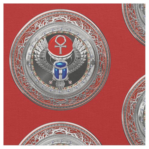[300] Sacred Silver Egyptian Winged Scarab & Ankh Fabric