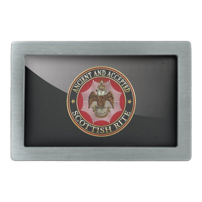 [300] Scottish Rite Double-headed Eagle Rectangular Belt Buckle (Front)