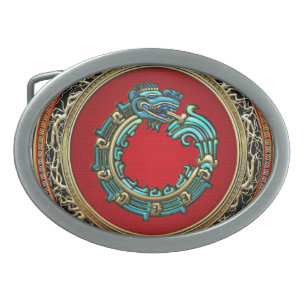 [300] Serpent God Quetzalcoatl [Jade] Oval Belt Buckle