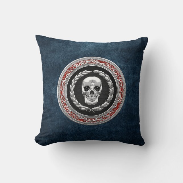 [300] Silver Skull Throw Pillow (Front)