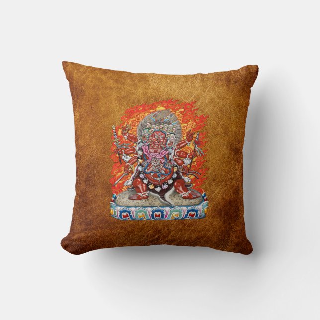 [300] Tibetan Thangka  - Wrathful Deity Hayagriva Throw Pillow (Front)