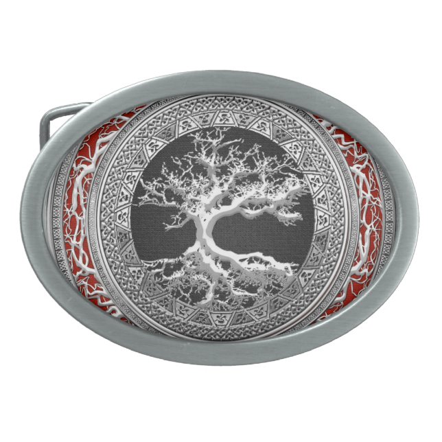 [300] Treasure Trove: Celtic Tree of Life [Silver] Belt Buckle (Front)