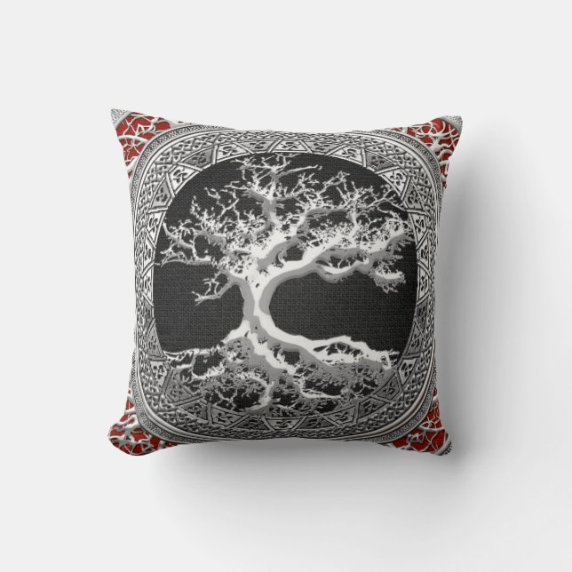 [300] Treasure Trove: Celtic Tree of Life [Silver] Throw Pillow (Front)
