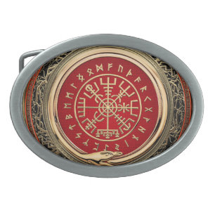 [300] Vegvisir - Viking Gold Magic Runic Compass Belt Buckle