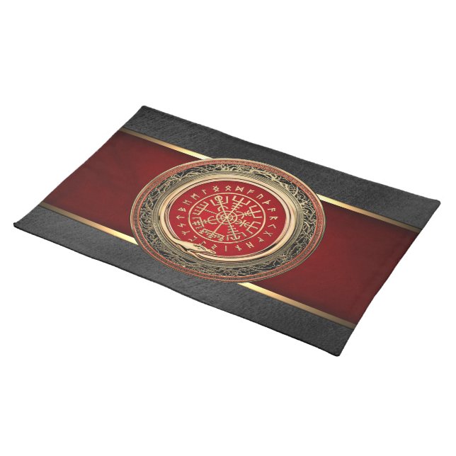 [300] Vegvisir - Viking Gold Magic Runic Compass Cloth Placemat (On Table)