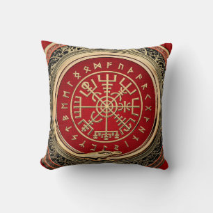 [300] Vegvisir - Viking Gold Magic Runic Compass Throw Pillow