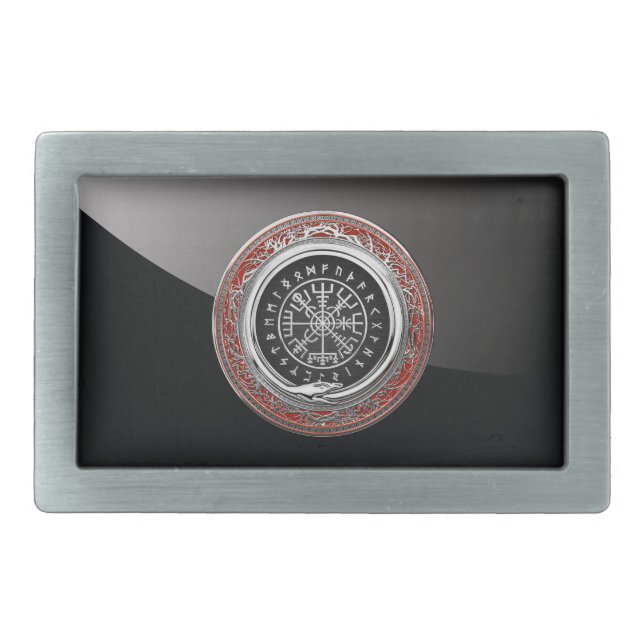 [300] Vegvisir - Viking Silver Magic Runic Compass Belt Buckle (Front)