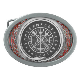 [300] Vegvisir - Viking Silver Magic Runic Compass Belt Buckle