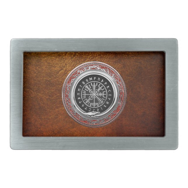 [300] Vegvisir - Viking Silver Magic Runic Compass Belt Buckle (Front)