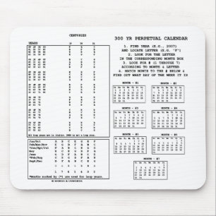 300 Year Perpetual Calendar (Day Of The Week) Mouse Pad
