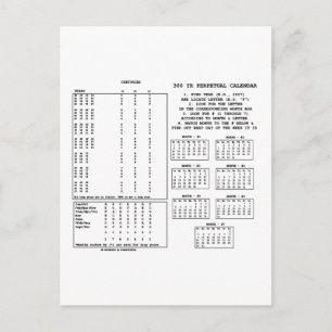 300 Year Perpetual Calendar (Day Of The Week) Postcard
