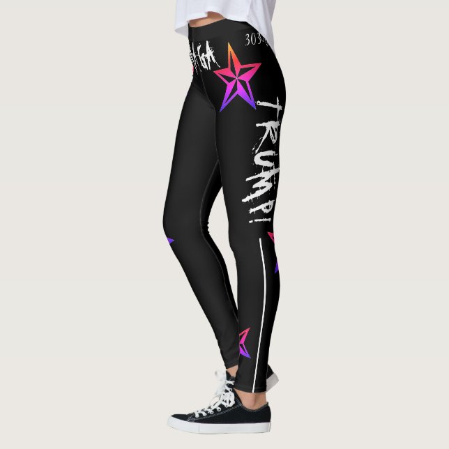 303 TRUMP! MAGA! RAINBOW NAUTICAL STARS, BLACKOUT LEGGINGS (Left)