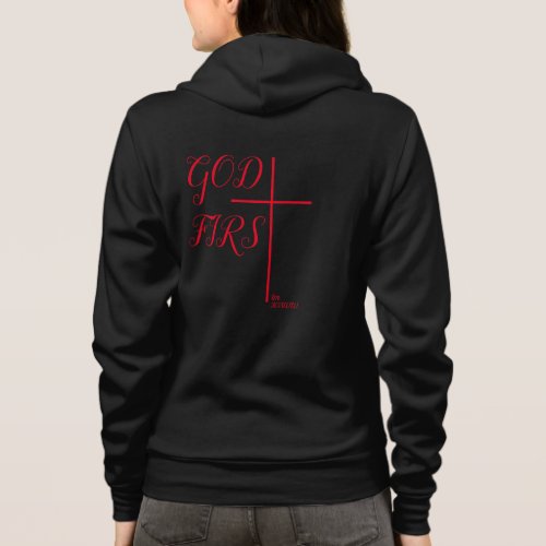 303WW GOD FIRST CROSS Black ZIP_UP Quoted Hoodie