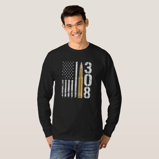 308 Gun Ammo Bullet 308 Calibre Rifle Usa Flag T-Shirt | Zazzle