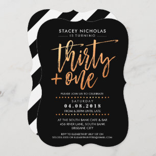 30+1 HAND LETTERED SCRIPT trendy faux copper black Invitation