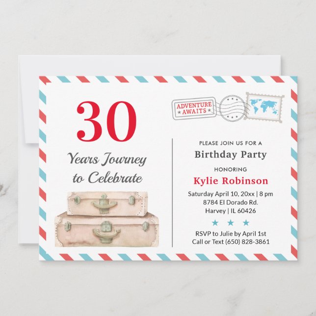 30 40 50 Adult Travel Adventure Birthday Party Invitation (Front)