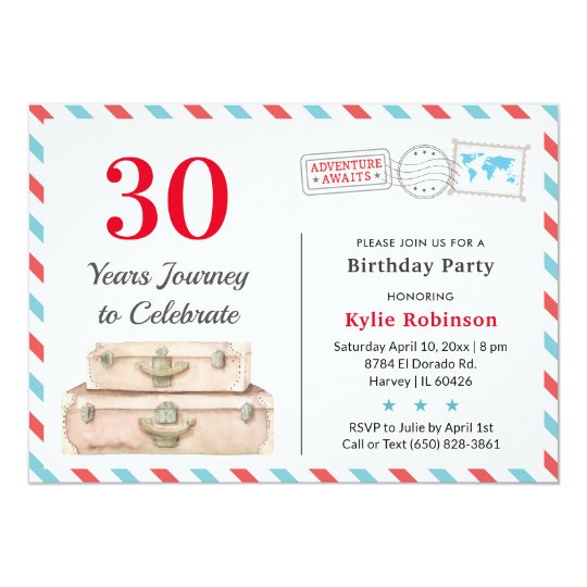 30 40 50 adult travel adventure birthday party invitation travel party invitations