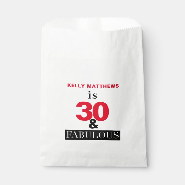 30 and Fabulous 30th Birthday Favor Bag (Front)