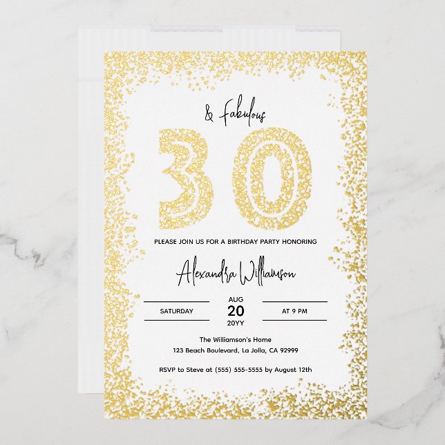 30 and Fabulous 30th Birthday Party Real Gold Foil Invitation (Envelope)