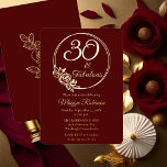 30 and Fabulous 30th Birthday Party Stamped Foil Invitation<br><div class="desc">Elegant typography design "30 and Fabulous" 30th birthday party design featuring a rose outline circular frame.  Back features a rose outline in gold tone (not gold foil).  Front and back background is a dark red burgundy color.</div>