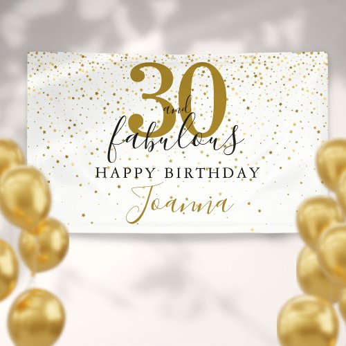 30 and Fabulous Birthday Elegant Gold and Black Banner