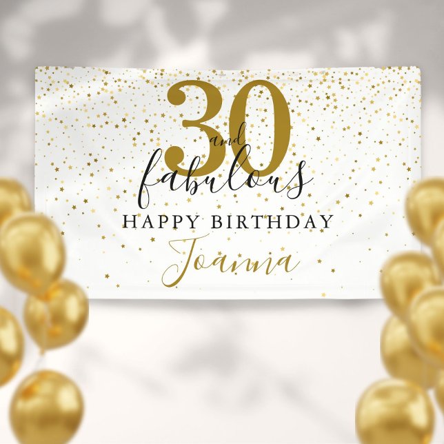 30 and Fabulous Birthday Elegant Gold and Black Banner (30 and Fabulous Birthday Elegant Gold and Black Banner)