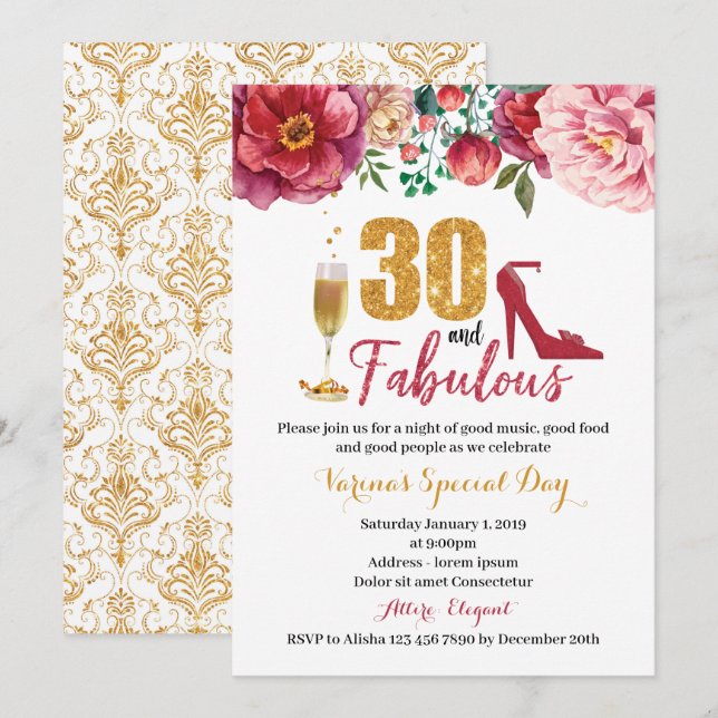 30 and Fabulous Birthday Invitation for Women (Front/Back)