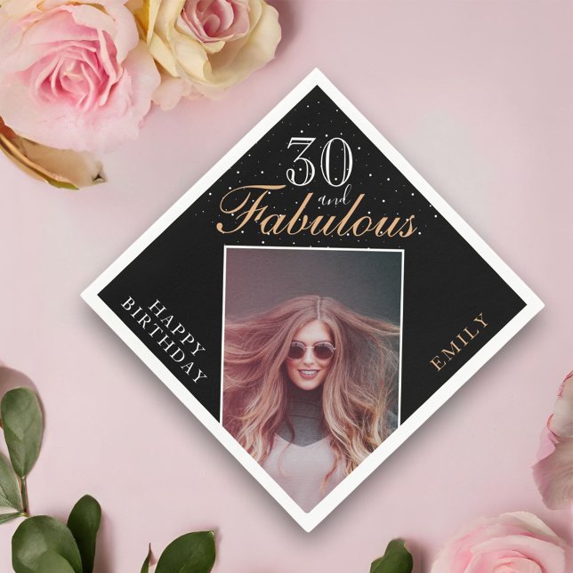30 and Fabulous Elegant 30th Birthday Party Photo Napkins (Creator Uploaded)