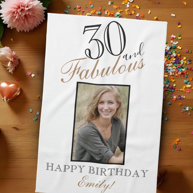 30 and Fabulous Elegant 30th Birthday Photo Kitchen Towel (Creator Uploaded)