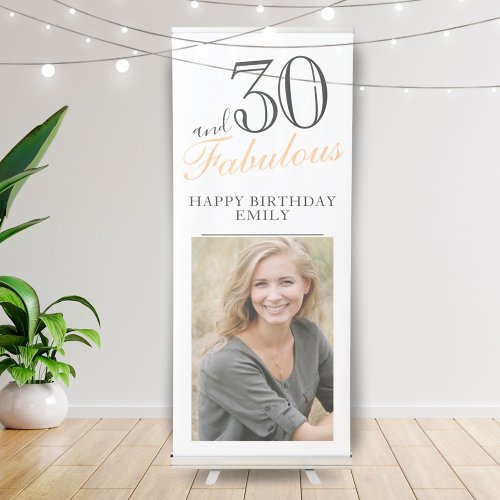 30 and Fabulous Elegant 30th Birthday Photo Retractable Banner