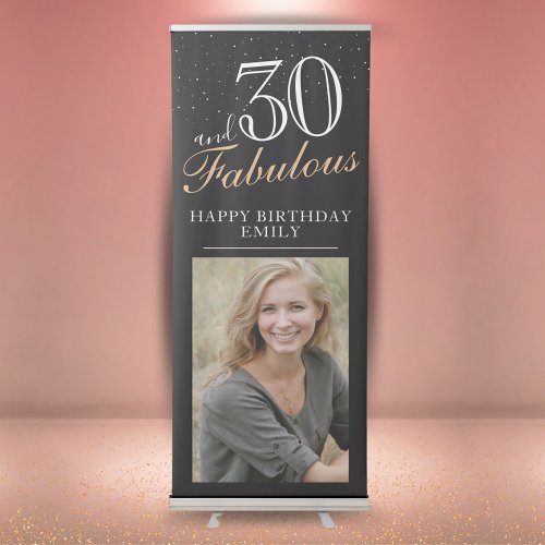 30 and Fabulous Elegant 30th Birthday Photo   Retractable Banner