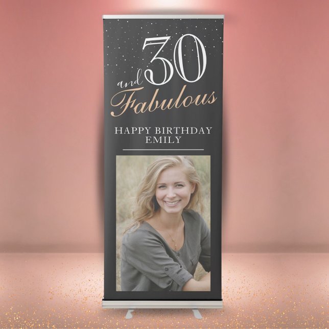 30 and Fabulous Elegant 30th Birthday Photo   Retractable Banner (Creator Uploaded)