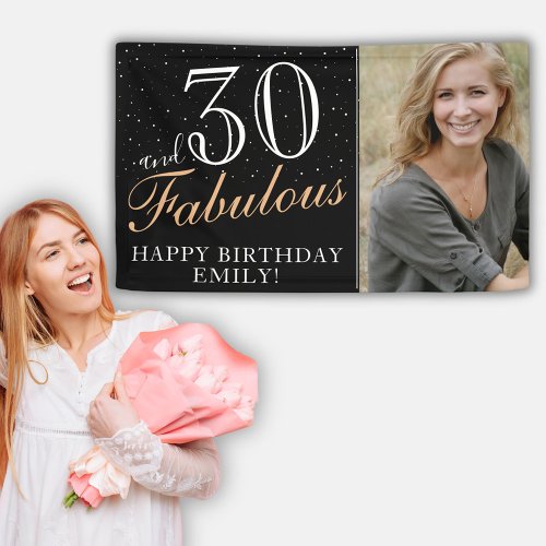 30 and Fabulous Elegant Black 30th Birthday Photo Banner